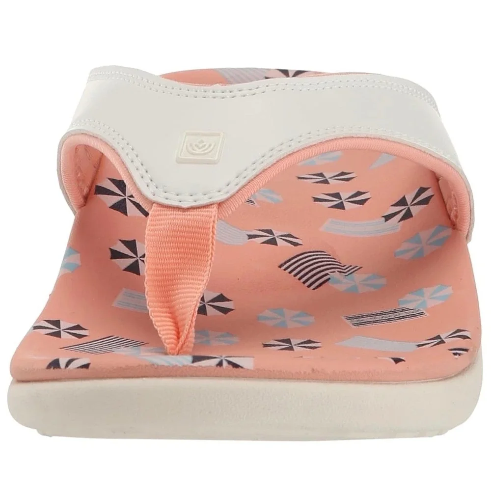 Spenco Yumi Womens White Peach Beach Print Orthotic Thong Flip Flop Sandals